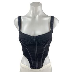 Women's Black Corset Bustier Sleeveless Zip Tank Cami Denim Jean Crop Top Size S